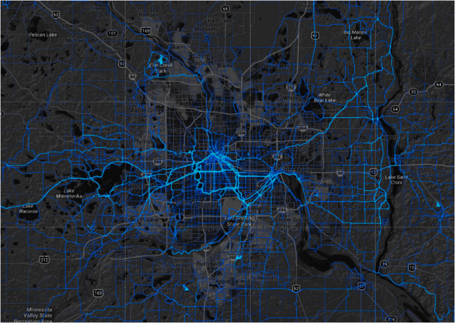 This ##Strava map shows that people run and ride bikes all over the Twin Cities area.