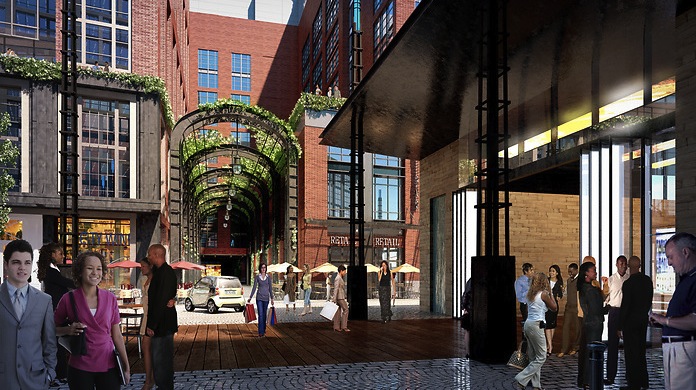 Alleys will welcome pedestrians, not just service vehicles. Rendering: Perkins Eastman