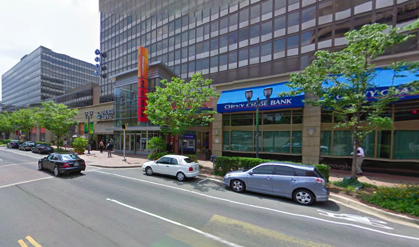 On Crystal Drive in Arlington, Virginia, a blank wall has been transformed into a walkable streetscape. Photo: Google Maps