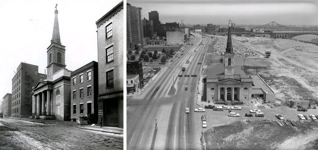 The same church, before and after.