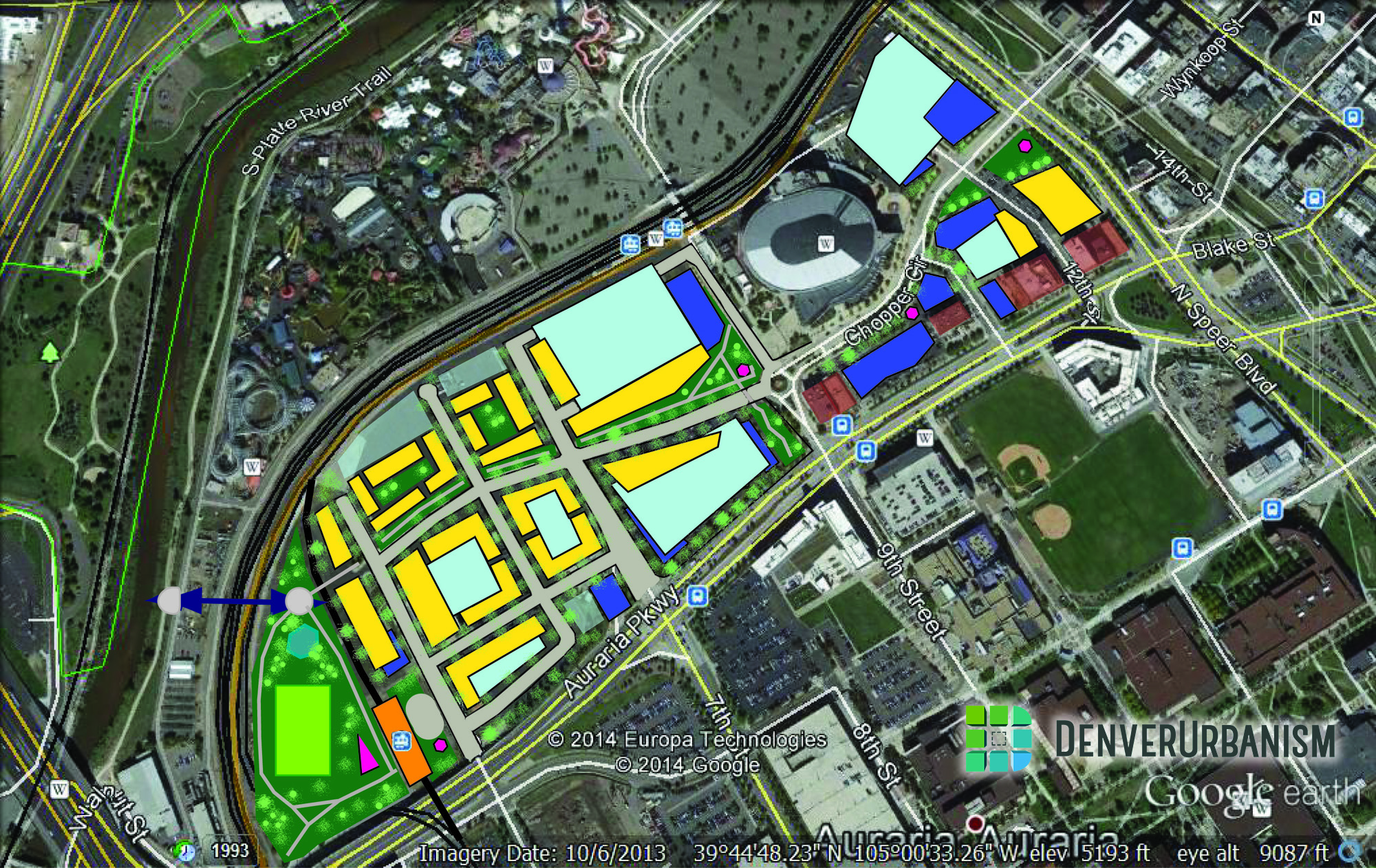 An infill development concept for Denver's championship parking crater. by Ken Schroeppel of Denver Urbanism