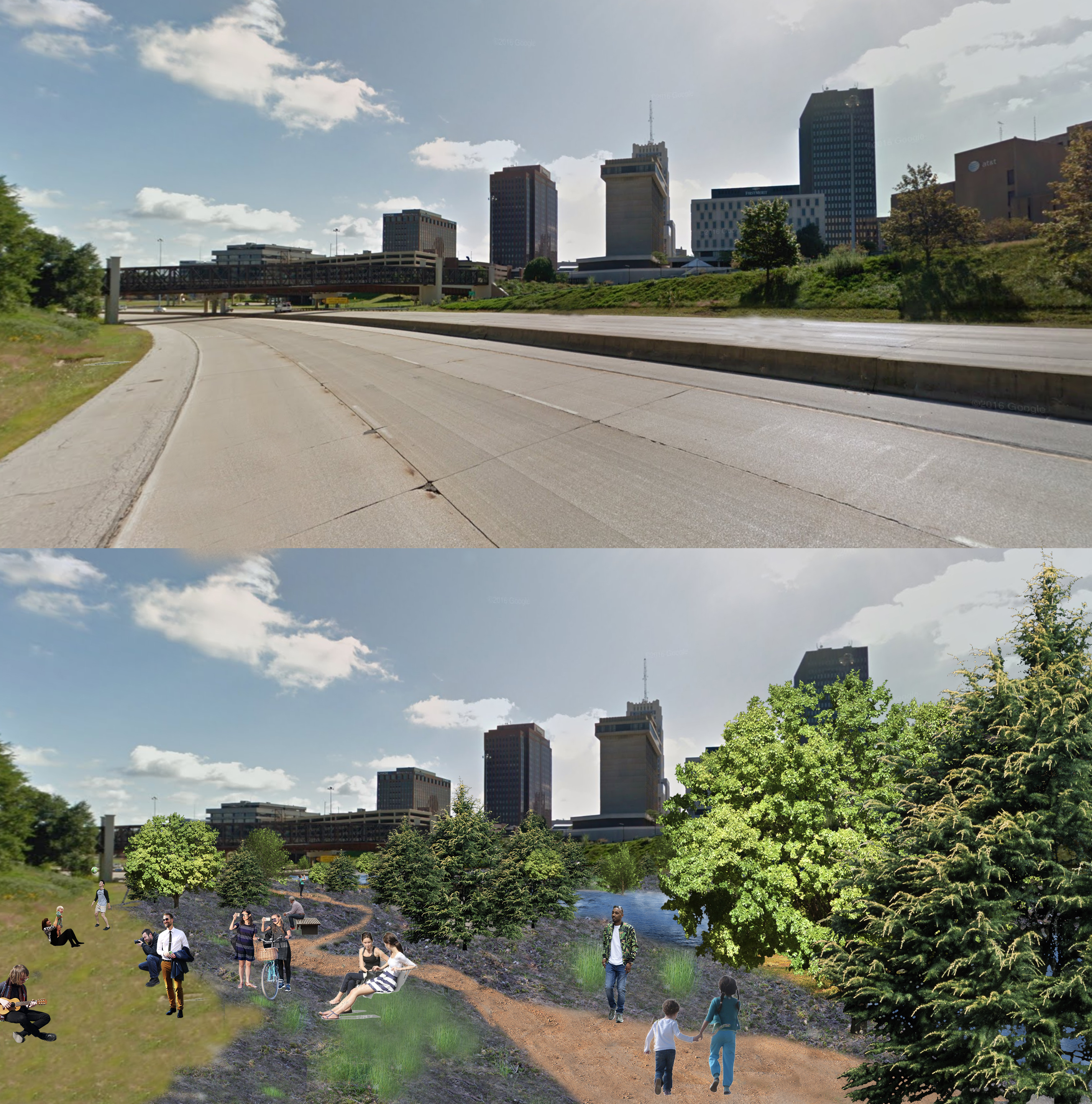 Akron is figuring out what to do after it tears down its downtown highway. Image via Hunter Franks