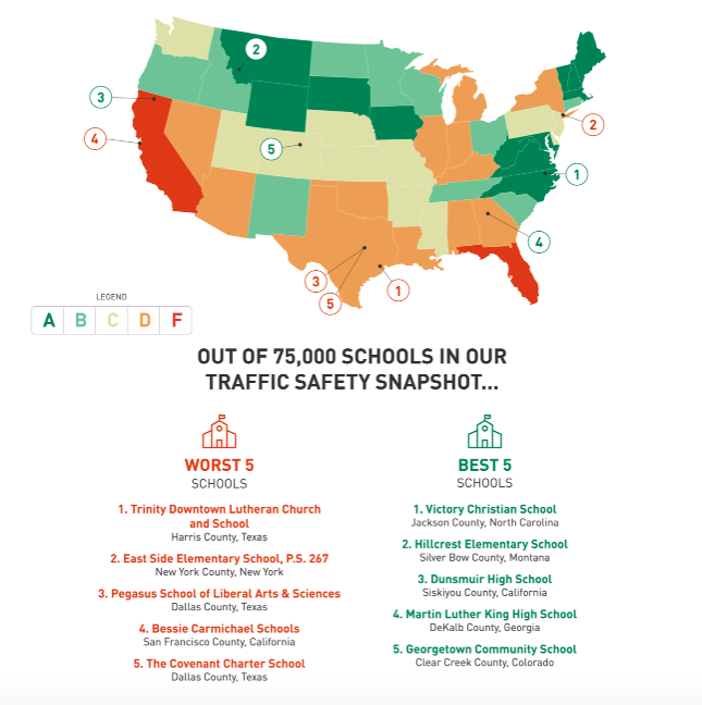 The tech company Zendrive used data from drivers' phones to track dangerous driving around schools. Here is an overview. Photo: Zendrive
