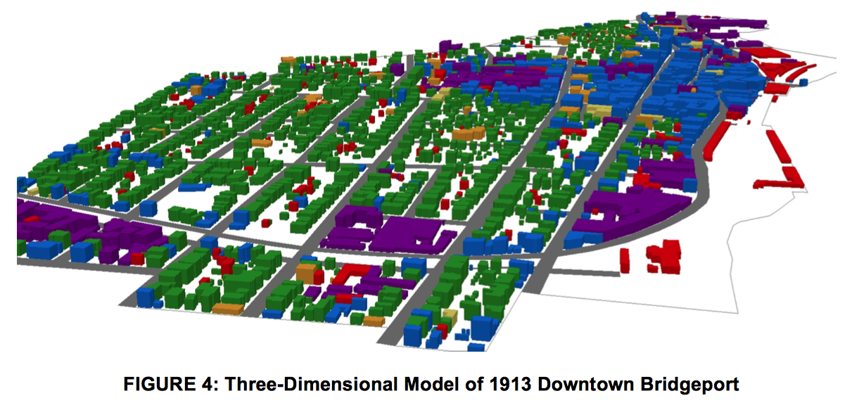 Land uses in downtown Bridgeport, Connecticut, in 1913. Image: Floberg/UConn