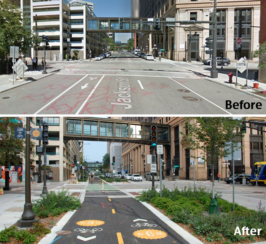 Top image via Google Maps, bottom photo via Toole Design Group.