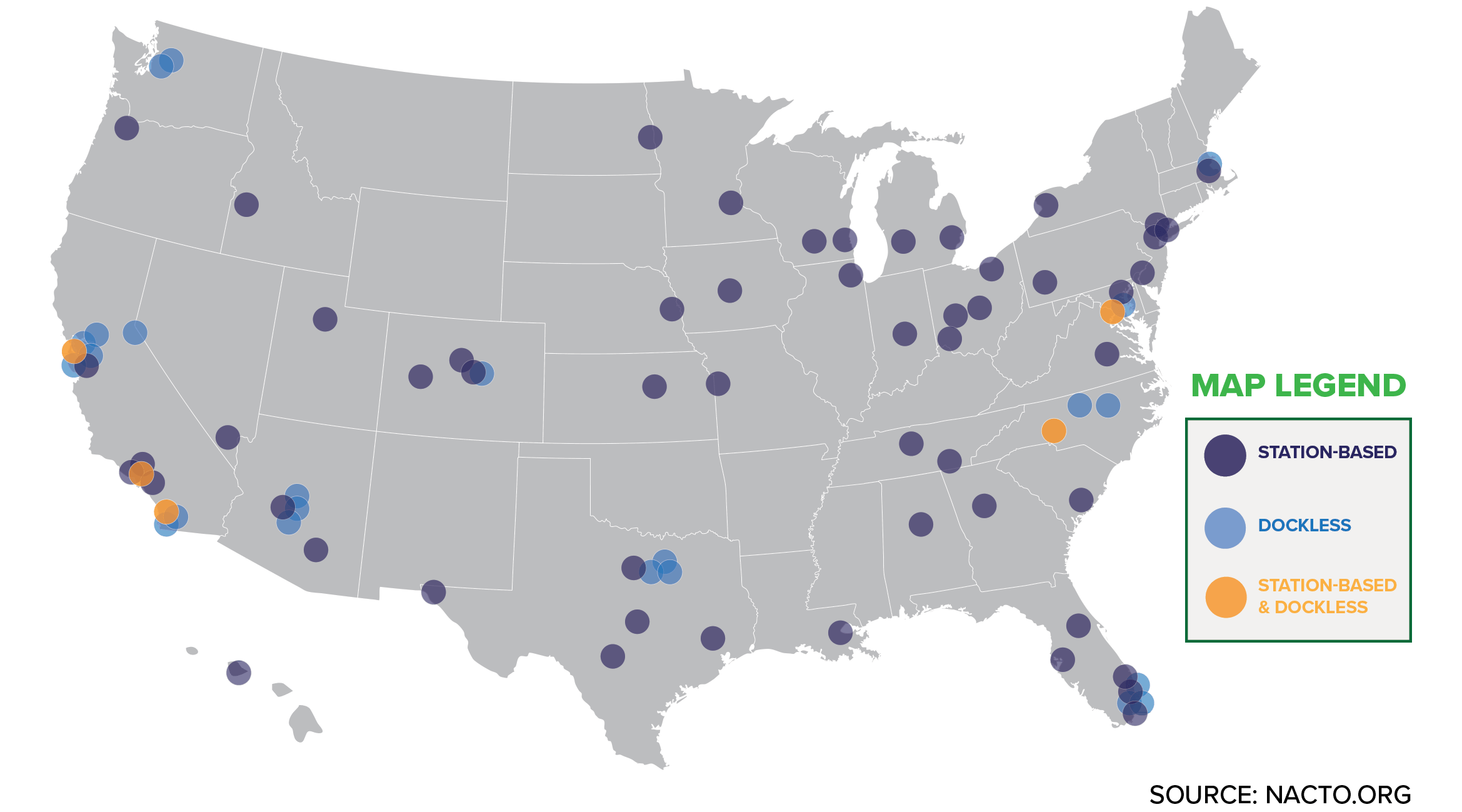 Dockless bikes -- 44,000 of them -- are now in 25 U.S. cities. But ridership numbers have not been stellar. Photo: NACTO