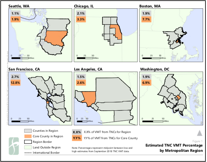 Pay no attention to the metro areas behind that curtain: In urban cores, Uber and Lyft often have a massive impact. Photo: Fehr & Peers