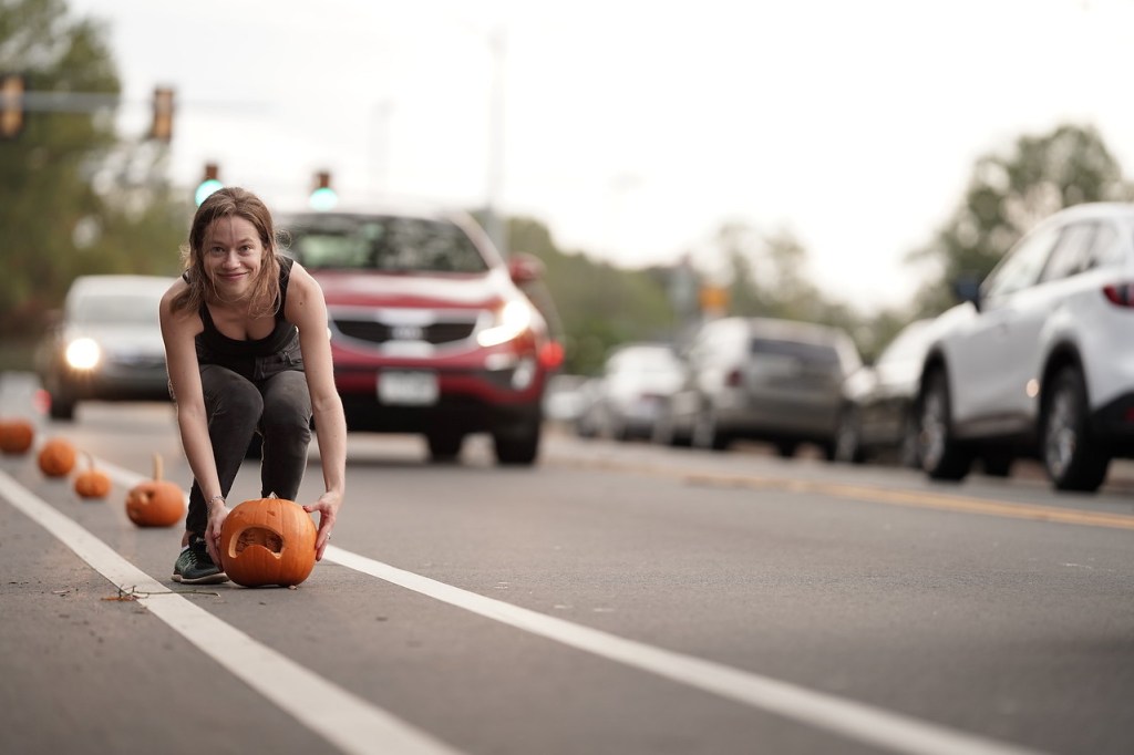 A Pumpkin-Protected Bike Lane on All Hallows’ Eve