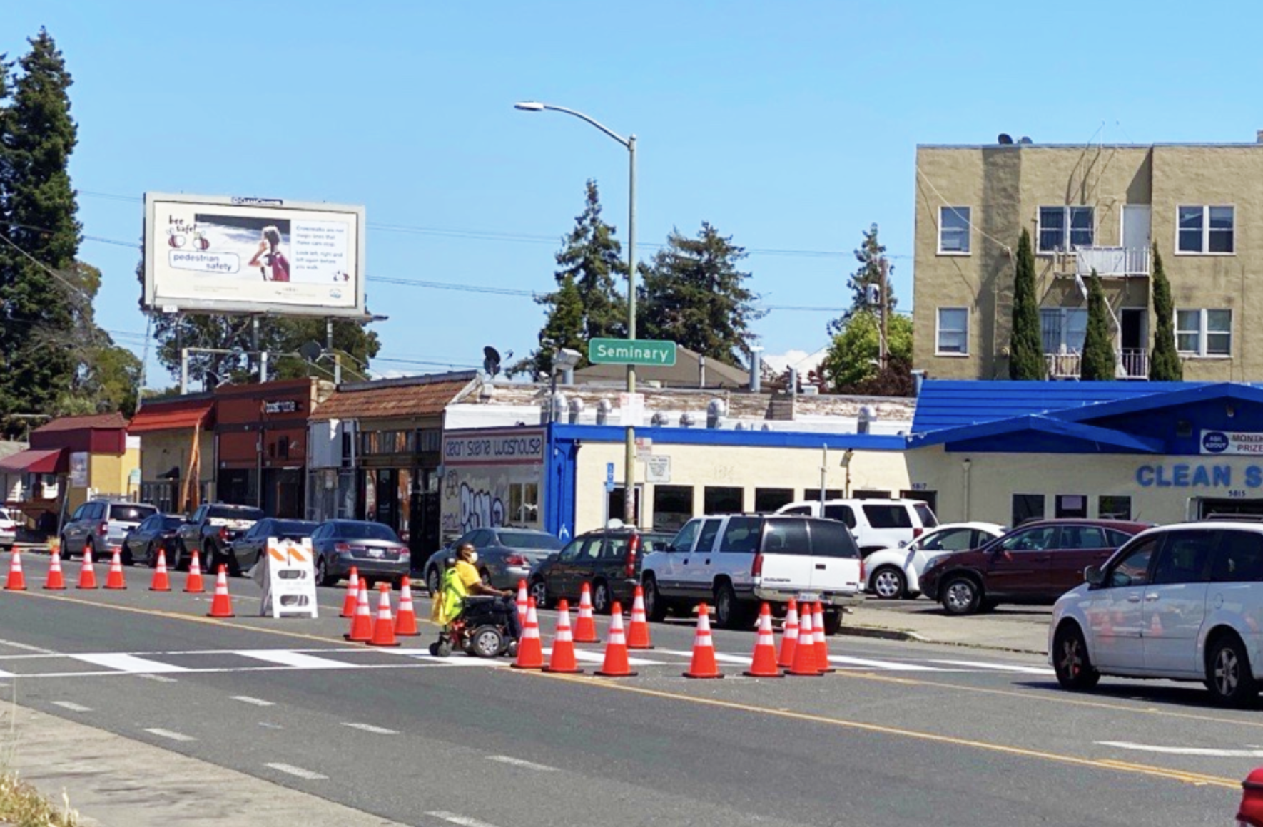 The Essential Places program in Oakland, Calif., adapted to provide safe crossing and gathering space for residents. Photo: City of Oakland