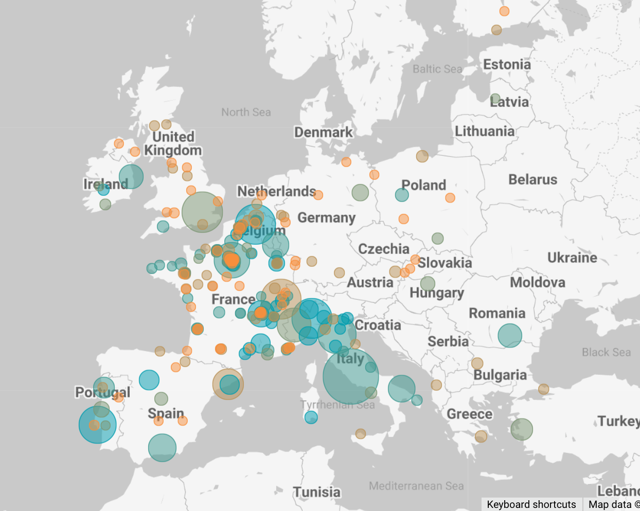 A map of COVID-era cycling interventions in Europe, via ECF. For an interactive version with additional detail, click here.
